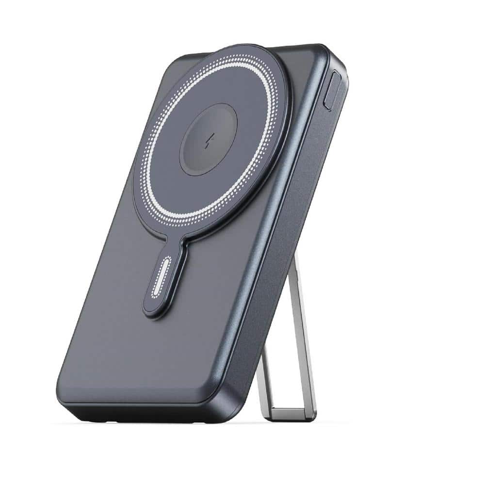 Wireless Portable Magsafe Powerbank with Stand and Cables in Black