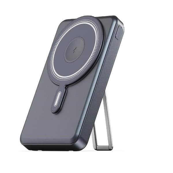 EKIEUDL Wireless Portable Magsafe Powerbank with Stand and Cables in Black