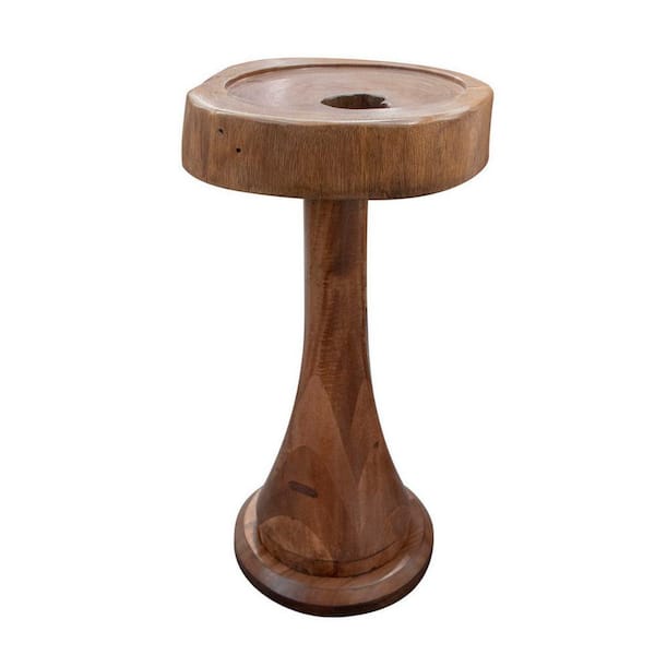 Benjara 17 in. Brown and Black Round Wood End Table with Pedestal Base