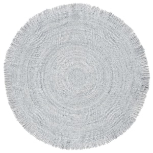 Braided Gray/Ivory 5 ft. x 5 ft. Round Striped Geometric Area Rug