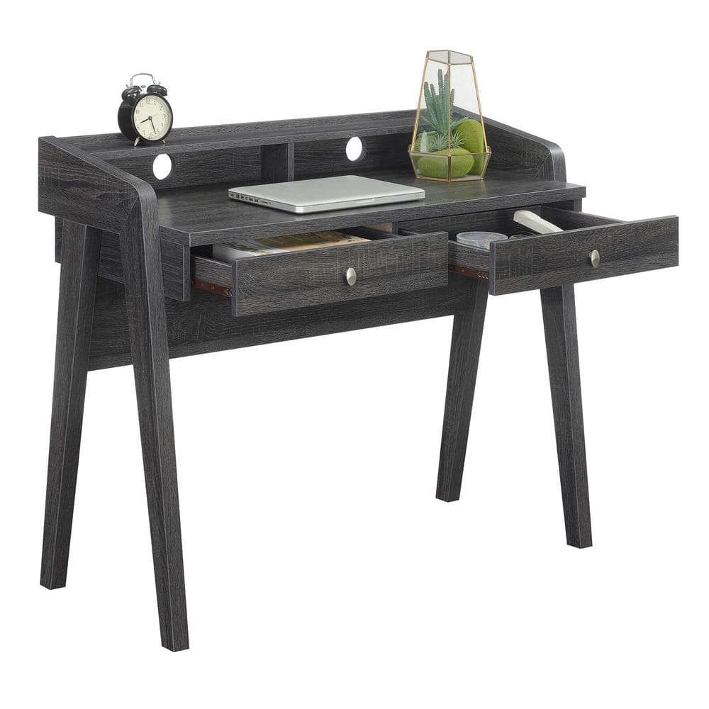 Modern Weathered Gray 42" Desk with Dual Drawers and Cable Management