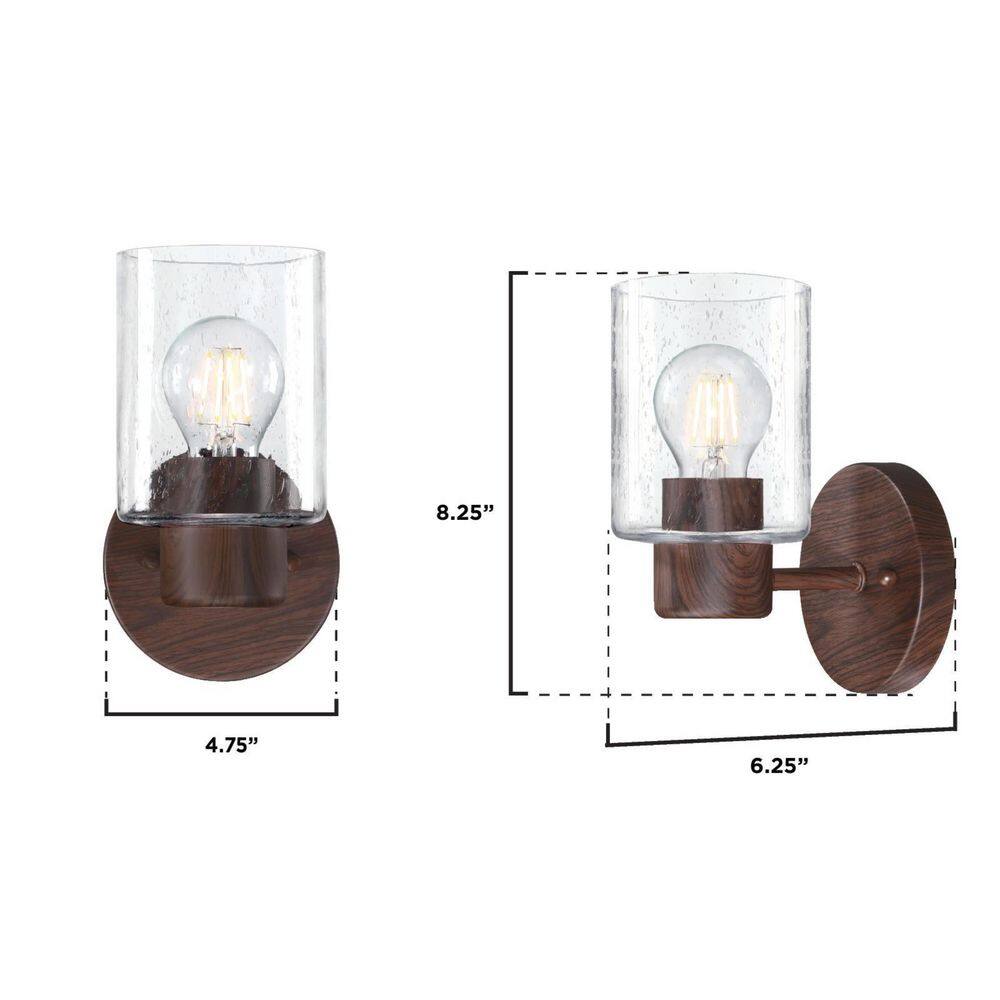 Walnut and Clear Glass Cylinder Wall Sconce