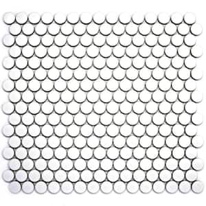 Porcetile Round White 11.58 in. x 12.41 in. Penny Matte Porcelain Mosaic Wall and Floor Tile (11 sq. ft./Case)