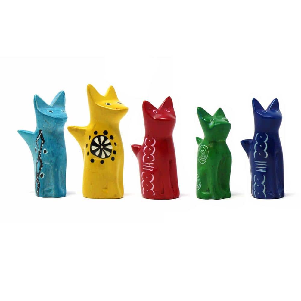 Tiny Sitting Multi Color Cats Soapstone Sculptures - Assorted Pack of 5