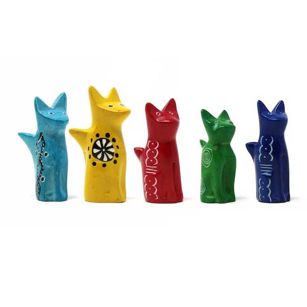 Unbranded Tiny Sitting Multi Color Cats Soapstone Sculptures - Assorted Pack of 5