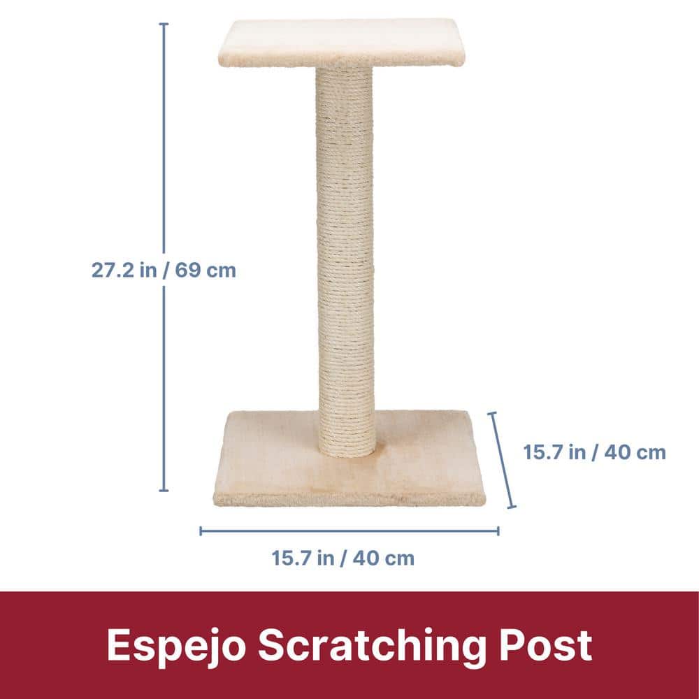 Beige Sisal Cat Scratching Post with Plush Platform