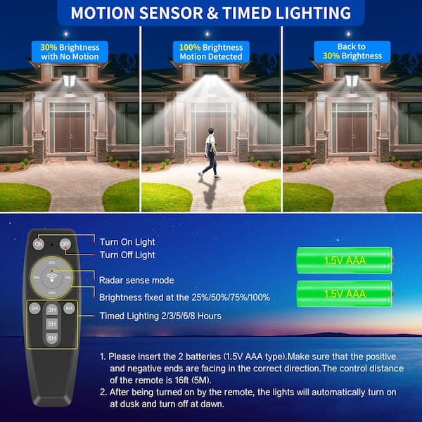 Adewalk 320000 Lumen 220° Black Motion Sensing Dusk to Dawn