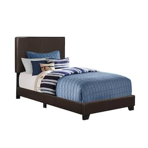 Dark Brown Leather-Look Twin Size Bed