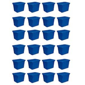 18 Gal. Plastic Stackable Storage Bin Container Box, Blue (24-Pack)