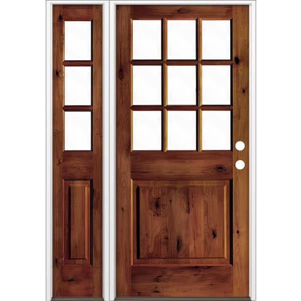 Krosswood Doors 50 in. x 80 in. Alder 2 Panel Left-Hand/Inswing Clear Glass Red Chestnut Stain Wood Prehung Front Door w/Left Sidelite
