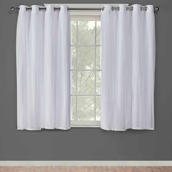 EXCLUSIVE HOME Catarina Winter White Solid Lined Room Darkening Grommet Top Curtain, 52 in. W x 63 in. L (Set of 2)