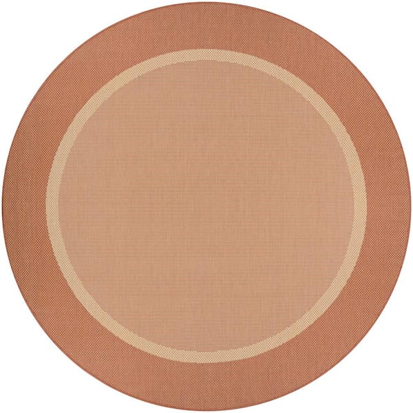 Recife Stria Texture Natural-Terracotta 9 ft. x 9 ft. Round Indoor/Outdoor Area Rug
