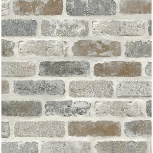 Neutral Washed Faux Brick Pre-Pasted Paper Wallpaper Roll 56 sq. ft.