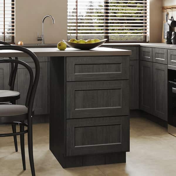 Unbranded 21 in. W x 24 in. D x 34.5 in. Ready to Assemble Plywood Base Kitchen Cabinet with 3-Drawers in Shaker Charcoal