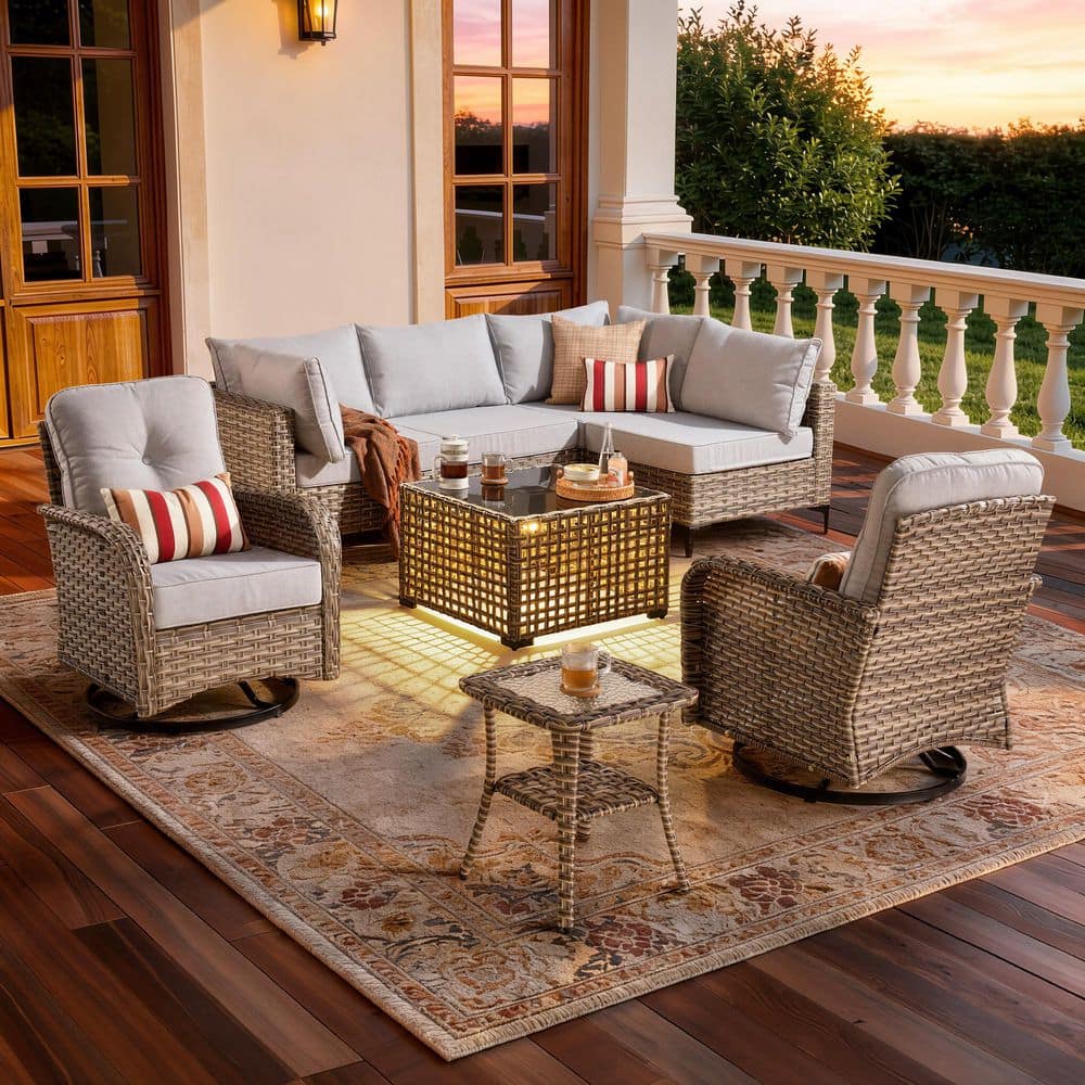 Holly Gray 8-Piece Wicker Patio Conversation Set with Gray Cushions and Solar LED Coffee Table price history on PriceWatchPro