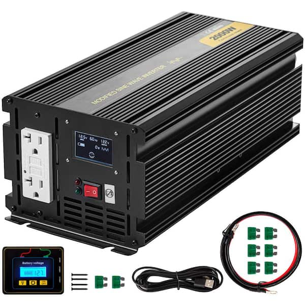 2000W Pure Sine Wave Inverter 12V DC to 120V AC Converter for Vehicles Boat  Camping Outdoor Solar System, 2000 Watt Power Inverter with LCD Display