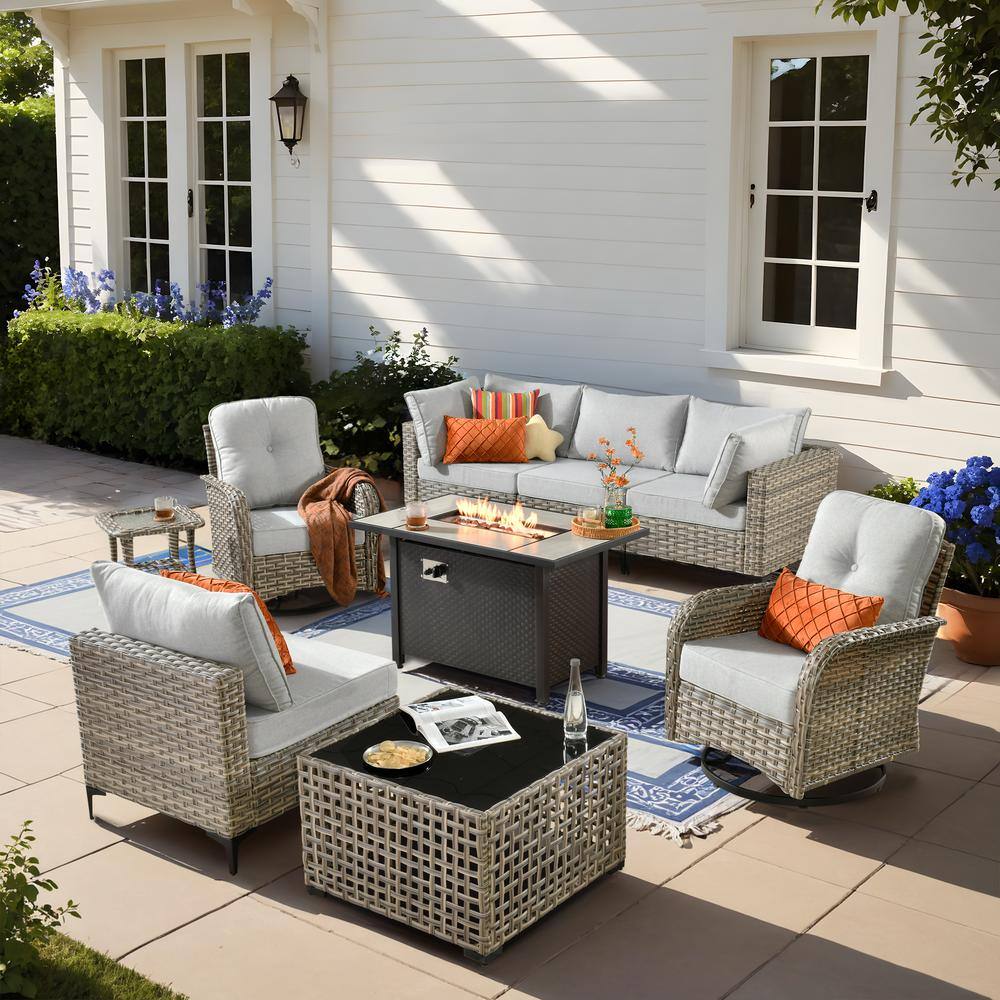 HOOOWOOO Holston 9-Piece Wicker Modern Outdoor Patio Fire Pit ...