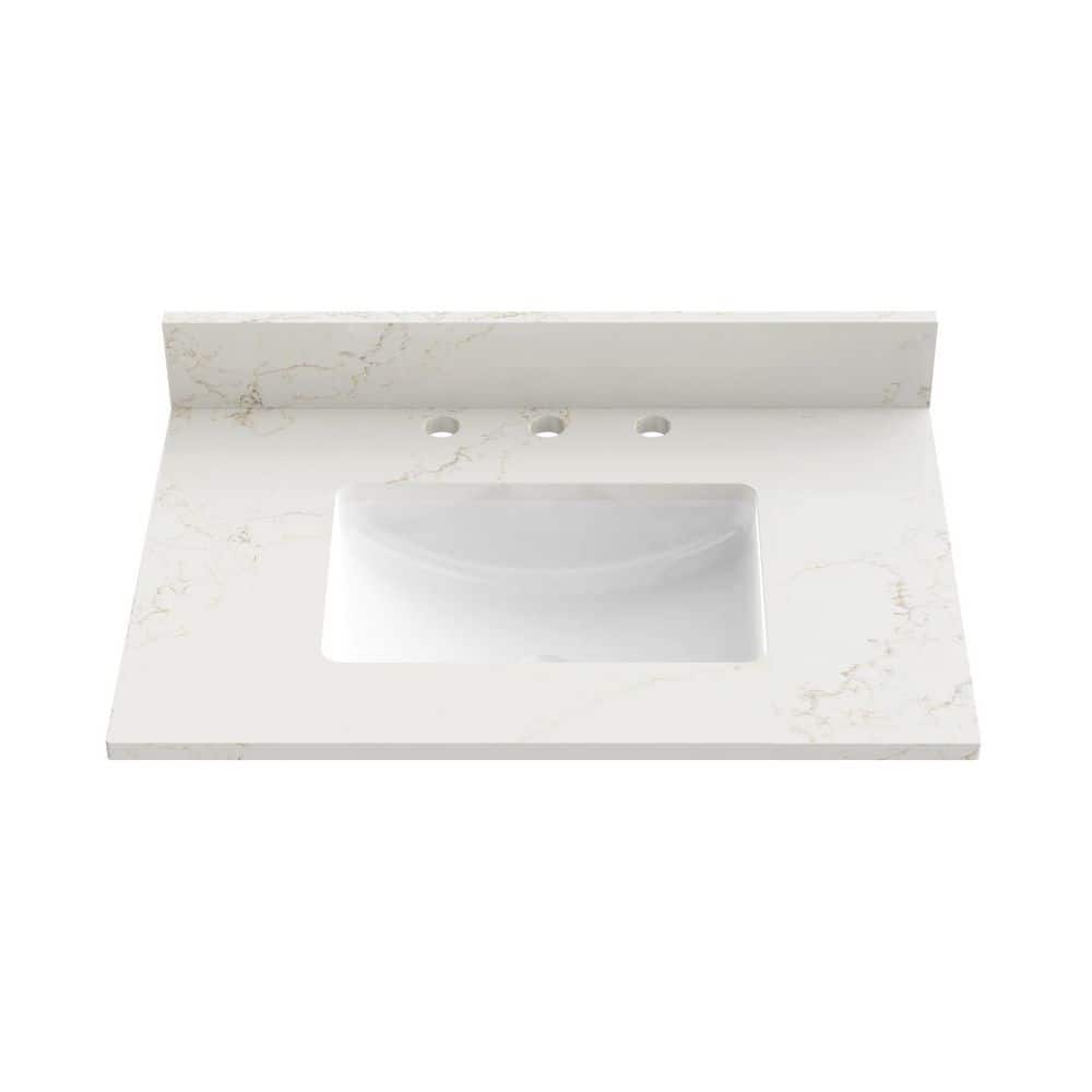 31 in. W x 22 in. D Quartz Vanity Top in Carrara White with White Rectangular Single Sink price history on PriceWatchPro