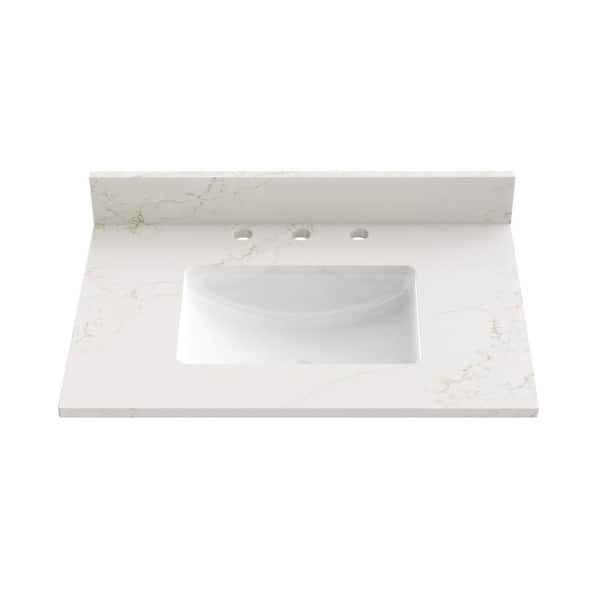 31 in. W x 22 in. D Quartz Vanity Top in Carrara White with White Rectangular Single Sink