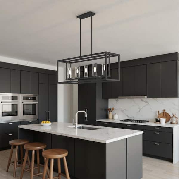 Emeritpro 5 Light Island Pendant Light with Matte Black Finish