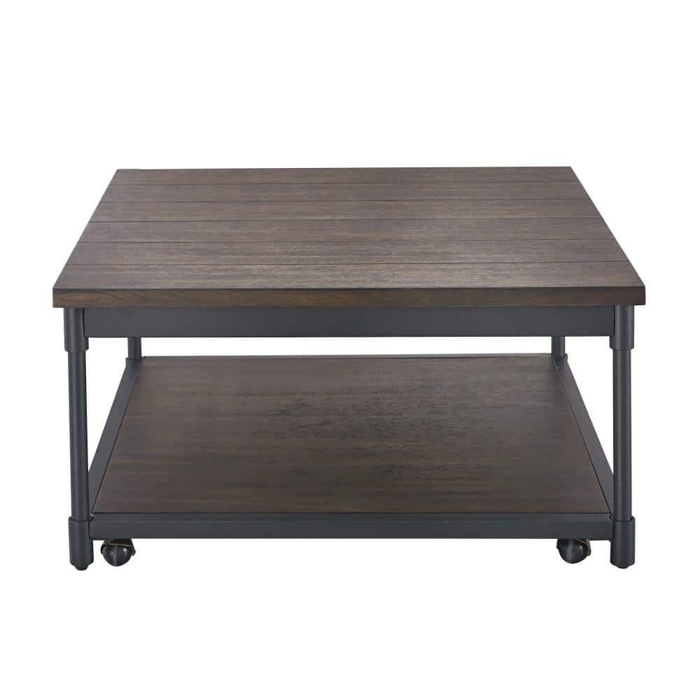 Transitional Prescott 36" Square Lift-Top Cocktail Table in Brown and Black
