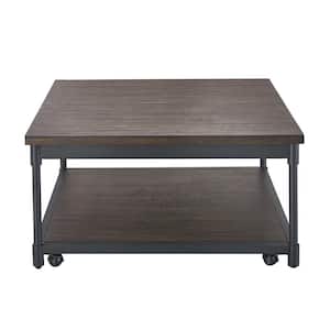 Prescott 36 in. Smoke Gray/Brown Medium Square Wood Coffee Table with Lift Top