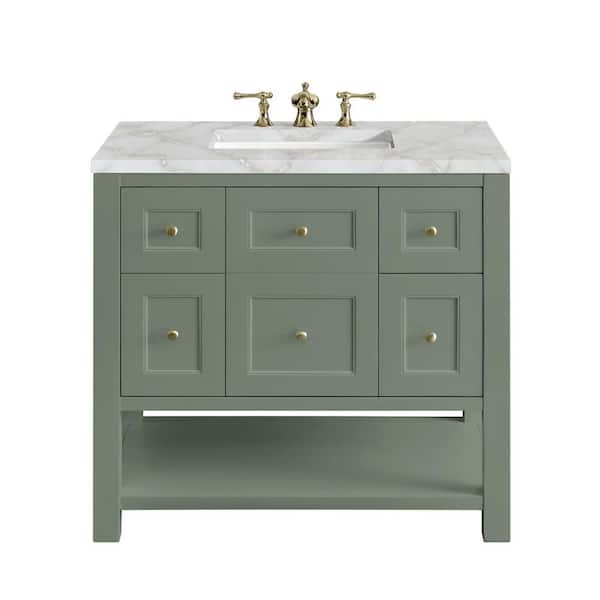 James Martin Vanities Breckenridge 36.0 in. W x 23.5 in. D x 34.2 in. H Single Bathroom Vanity Smokey Celadon and Victorian Silver Quartz Top