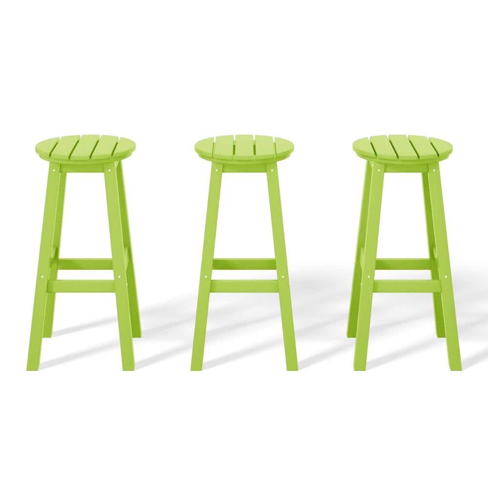 Laguna 29 in. HDPE Plastic All Weather Backless Round Seat Bar Height Outdoor Bar Stool in Lime (Set of 3) price history on PriceWatchPro