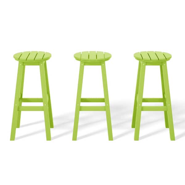Laguna 29 in. HDPE Plastic All Weather Backless Round Seat Bar Height Outdoor Bar Stool in Lime (Set of 3)