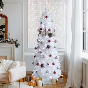 7.5 ft. Pre-Lit LED Pencil Slim Artificial Christmas Tree with Cool White Light, White