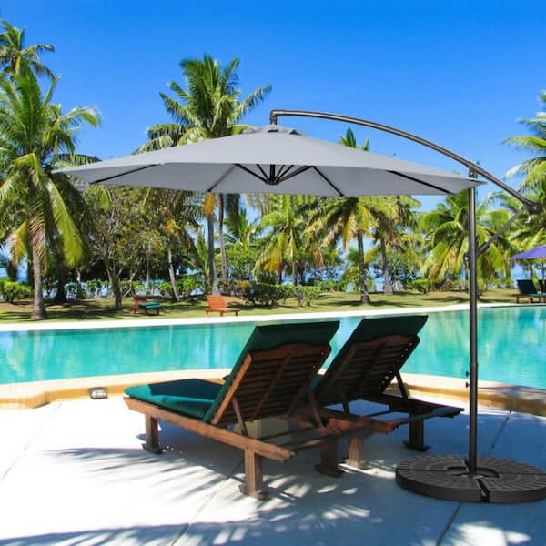 10 ft. Cantilever Offset Patio Umbrella in Gray with 8 Ribs Cantilever and Cross Base