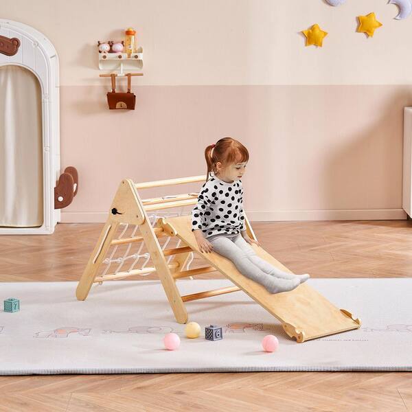 BlueWood Pikler Triangle Set 7in1 Foldable Baby Climbing Toys Wooden Montessori Climbing Set With Arch And Ramp And Ladder Baby Climber Indoor Jungle Gyms For Toddlers Montessori Toys Sky Blue