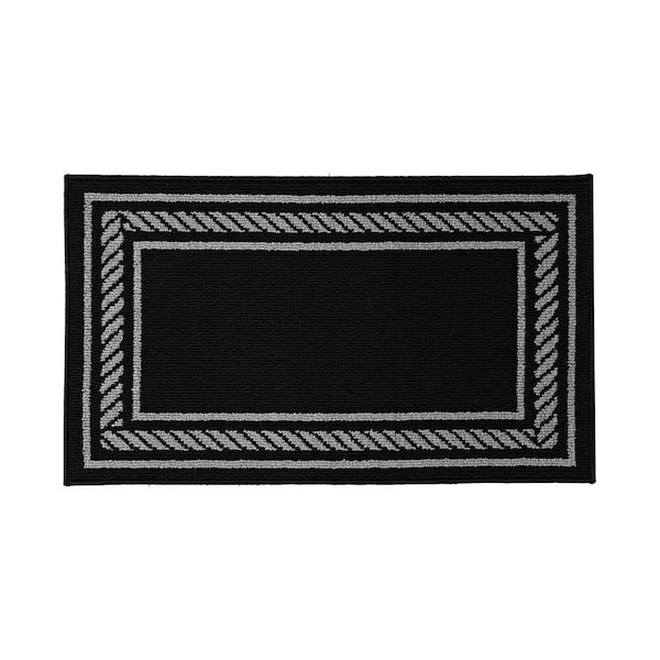 Washable Skid Resistant Black/Twisted Grey 2.2 ft. x 4 ft. All Loop Tufted Area Rug