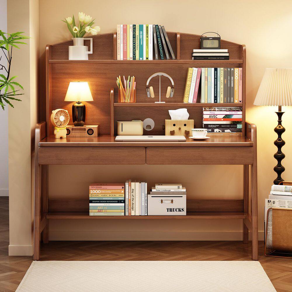 Brown Kids Study Desk with Storage, Wooden Children's Computer Writing Desk, Modern Kids Desk with Bookshelf and Drawers price history on PriceWatchPro