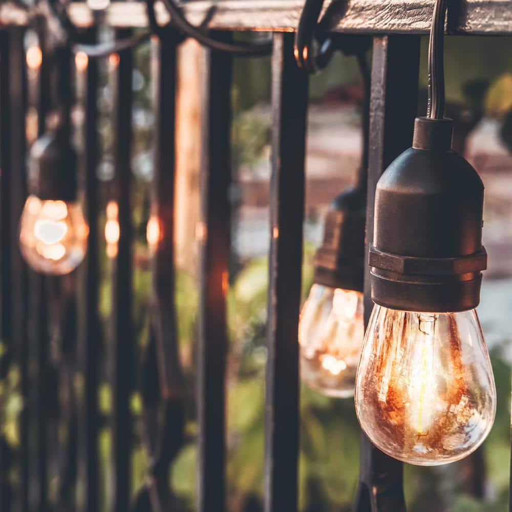 48ft Black Outdoor LED String Lights with Warm White Bulbs
