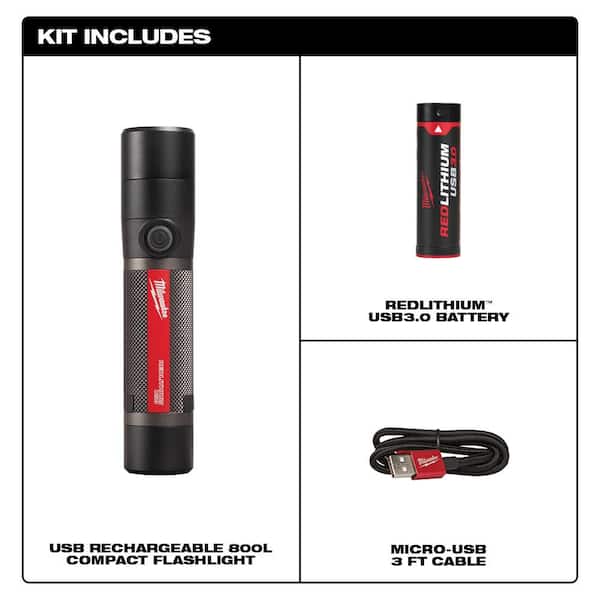 800 Lumens LED USB Rechargeable Fixed Focus Flashlight & 500 Lumens LED Pivoting REDLITHIUM USB Flashlight (2-Pack)