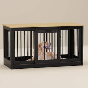 Large Wooden Dog House with Sliding door, Indoor Pet Dog Crate Cage for Large Medium Small Dogs, Black