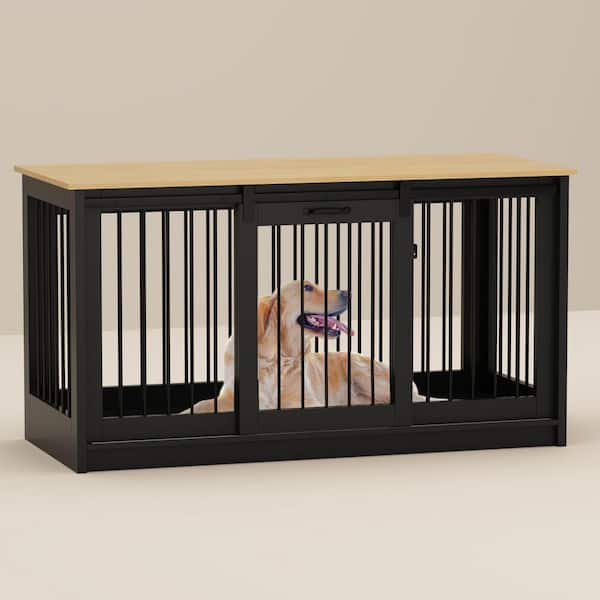 FUFU&GAGA Large Wooden Dog House with Sliding door, Indoor Pet Dog Crate Cage for Large Medium Small Dogs, Black