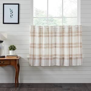 Wheat Plaid 36 in. W x 36 in. L Light Filtering Tier Window Panel in Golden Tan Soft White Pair