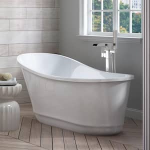 Carly 60 in. Freestanding Flatbottom Single-Slipper Soaking Bathtub in White Including Chrome Overflow and Pop-up Drain