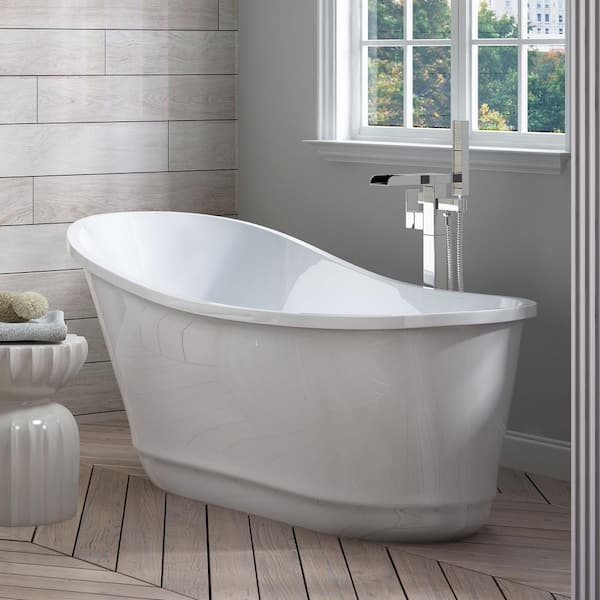 OVE Decors Carly 60 in. Acrylic Freestanding Flatbottom Bathtub in White with Overflow and Drain in Chrome Included