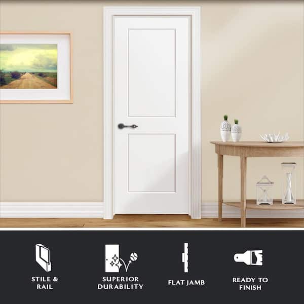 36 in. x 80 in. 2-Panel Square Top Shaker Primed Right-Hand Fiberglass Single Prehung Interior Door