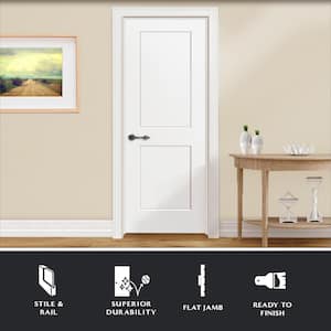 36 in. W. x 80 in. 2-Panel Square Top MDF Shaker White Primed Right-Hand Solid Core Wood Single Prehung Interior Door