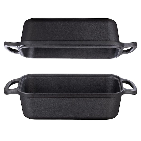 2-Piece Cast Iron Black Bread Loaf Pan Set with Lid Even Heat Distribution for Sourdough and Meatloaf Baking
