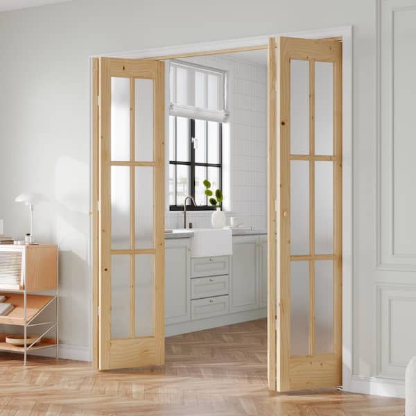easelife 72 in. x 80 in. 6 Lite Pre Assembled Frosted Glass Brown