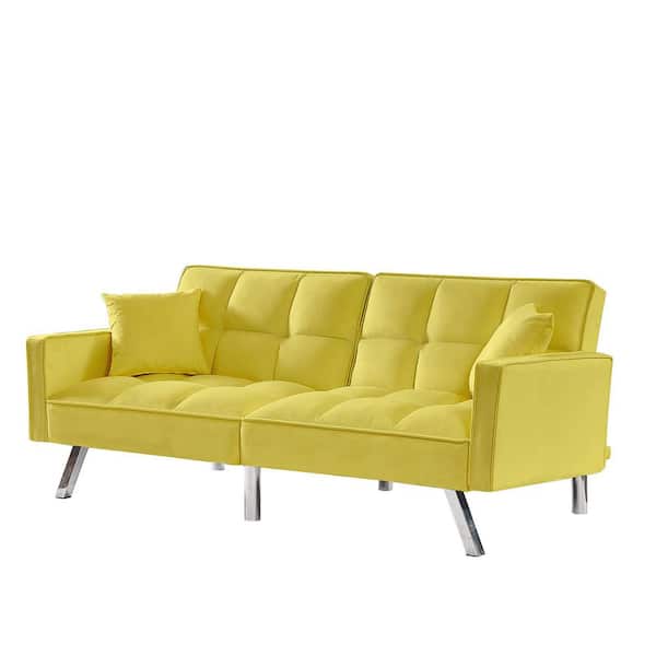 Z-joyee Modern 74.40 in. W Square Arm Velvet Straight Sofa in Yellow