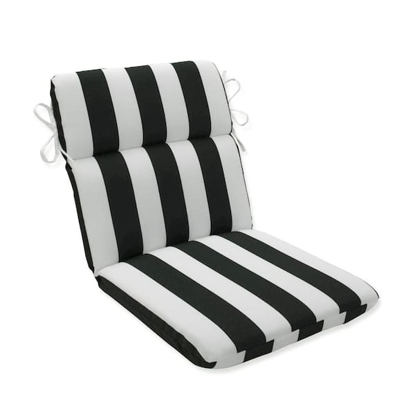 Pillow Perfect Stripe Outdoor/Indoor 21 in W x 3 in H Deep Seat, 1-Piece Chair Cushion with Round Corners in Black/White Cabana Stripe