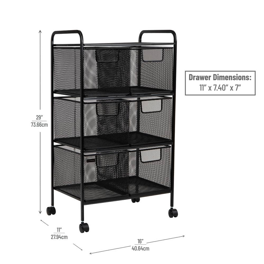 Black Mesh 6-Drawer Rolling Storage Cart with Steel Frame