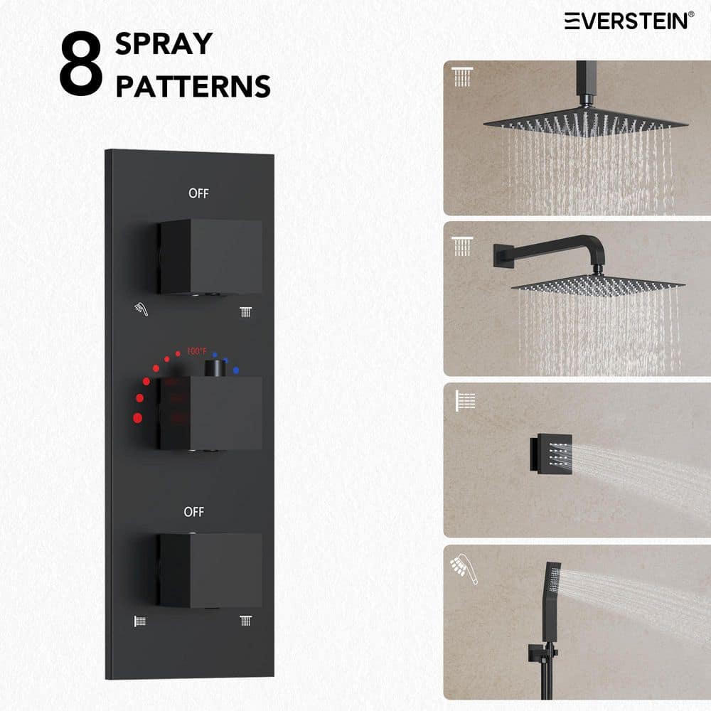 Matte Black Dual Showerheads with Thermostatic Valve