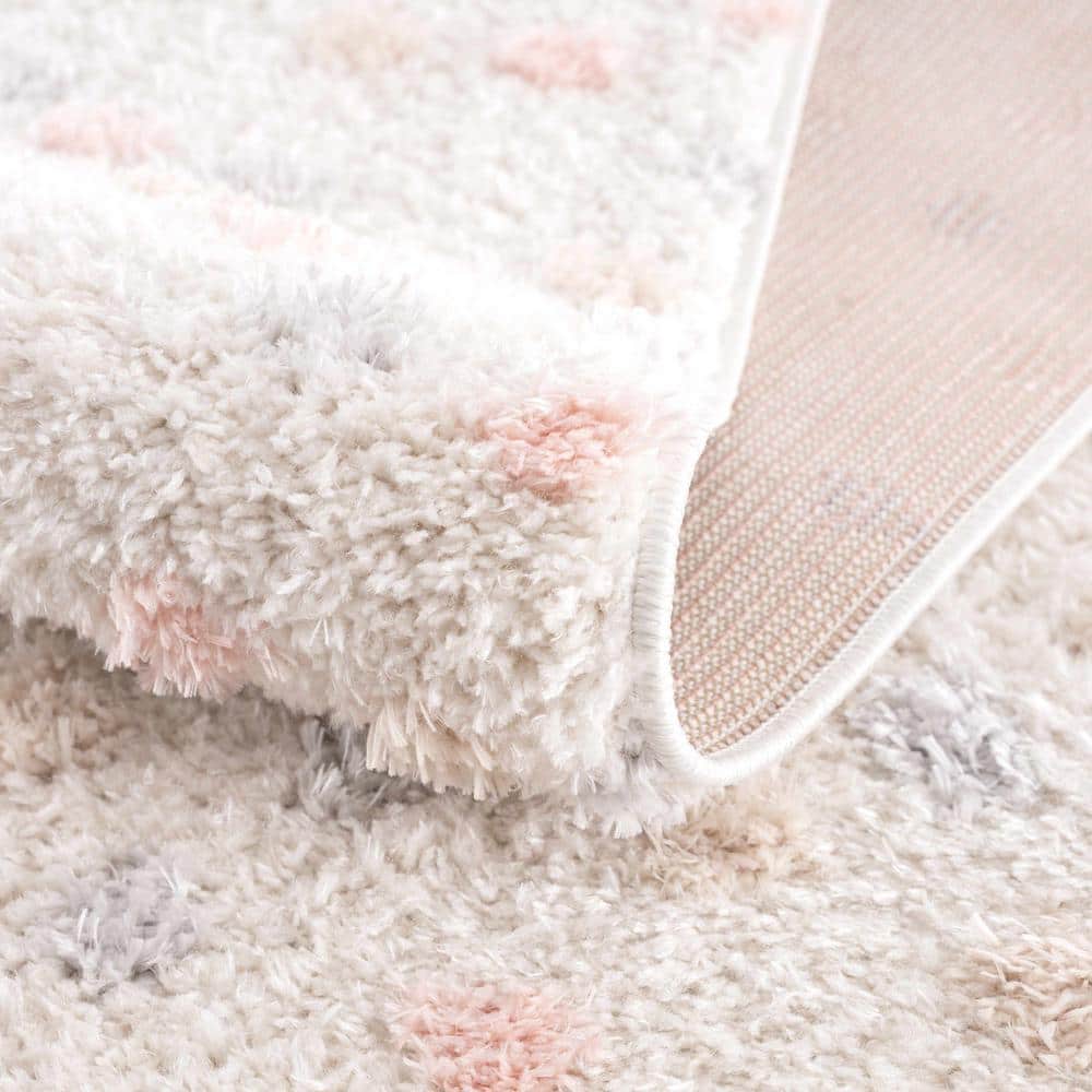 Light Blue and Pink Plush Shag Polyester Rectangular Area Rug